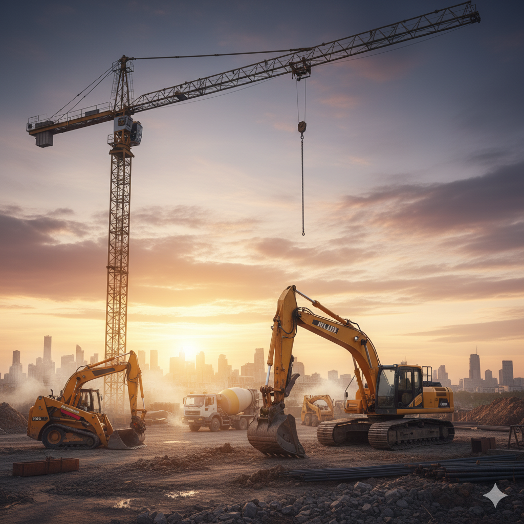 Team discussing project at construction site